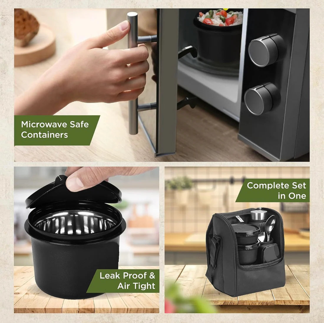 Leakproof, Air tight, Microwave Safe Lunch Boxes Combo for Office & Travel Set. 