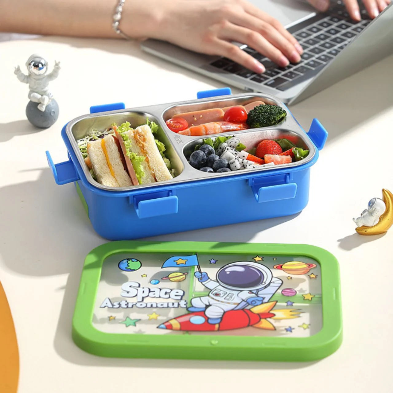 YumYum Stainless Steel Bento Lunch Box (3 Grid) - 100% Leakproof