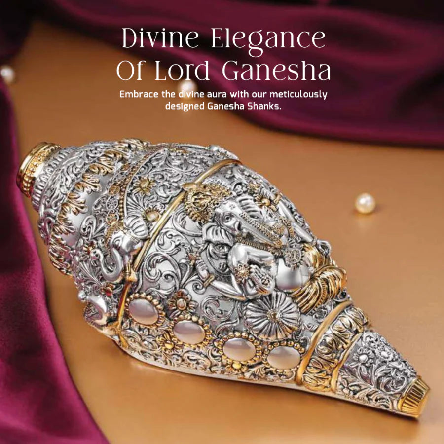 Silver & Gold Plated Ganesh Shankh (Conch) for Prosperity