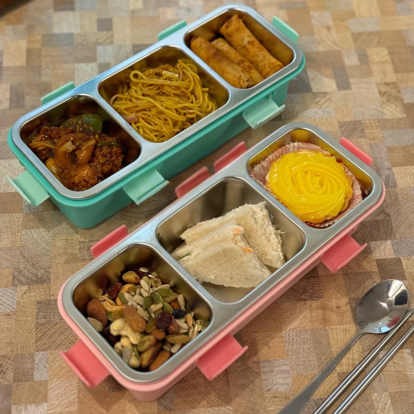 Sleek Stainless Steel Bento Lunch Box (3 Grid)