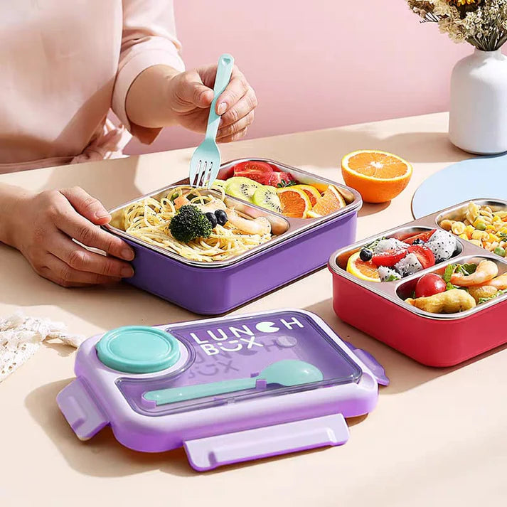Healthy Meal (3 Grid) Stainless Steel Bento Lunch Box - Leakproof