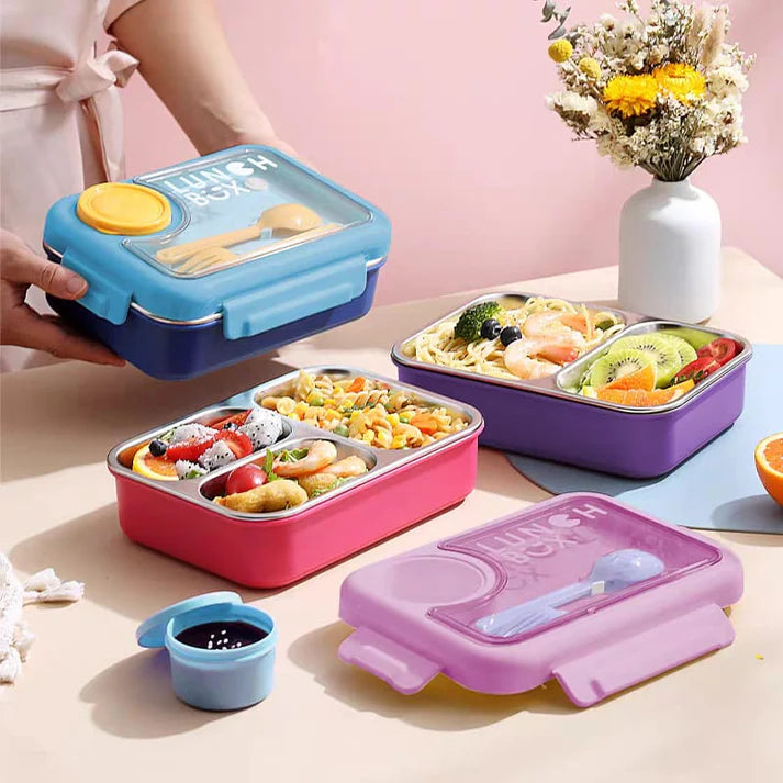 Healthy Meal (3 Grid) Stainless Steel Bento Lunch Box - Leakproof
