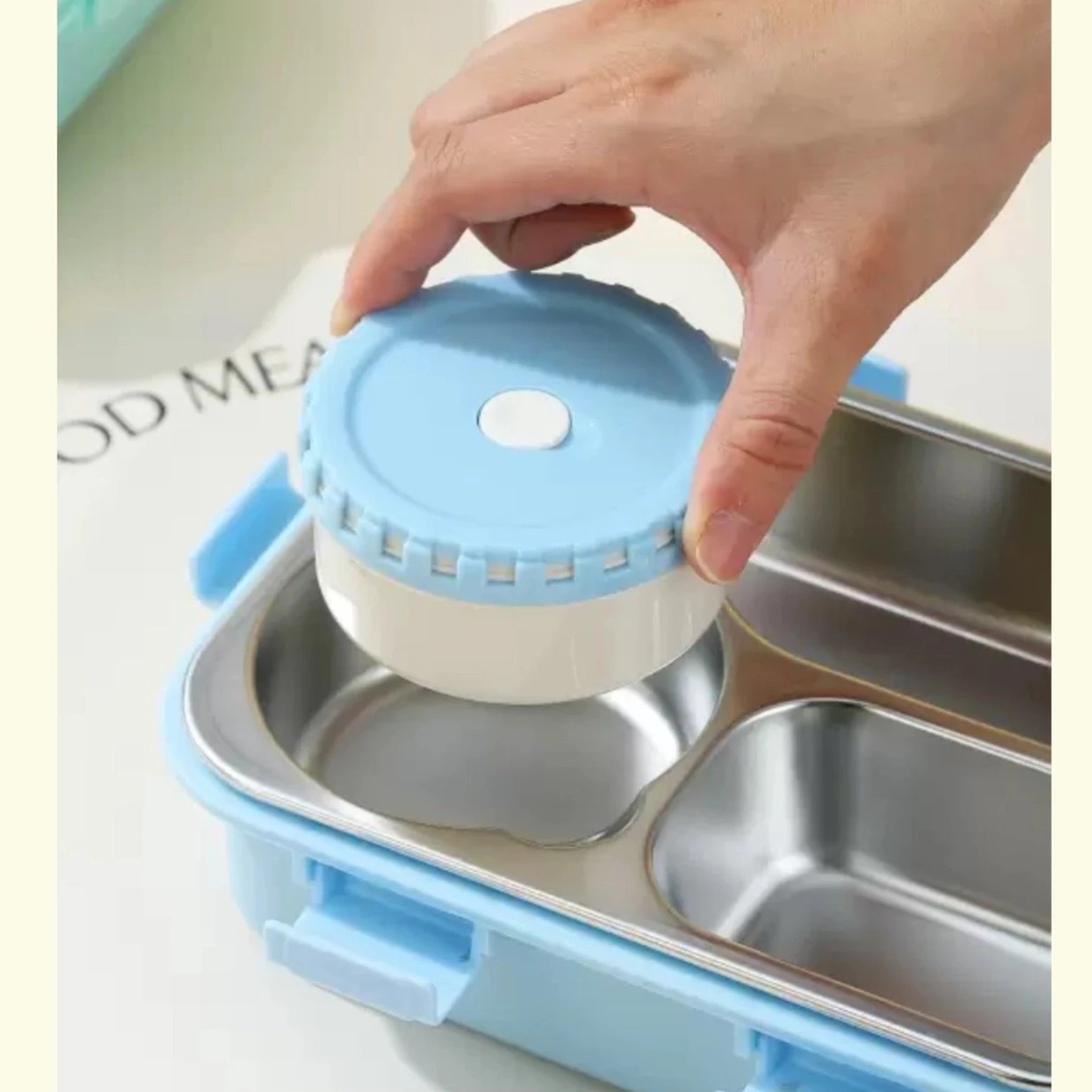 3 Grid Stainless Steel Lunch Box with Bowl for Liquid Food by The Globo