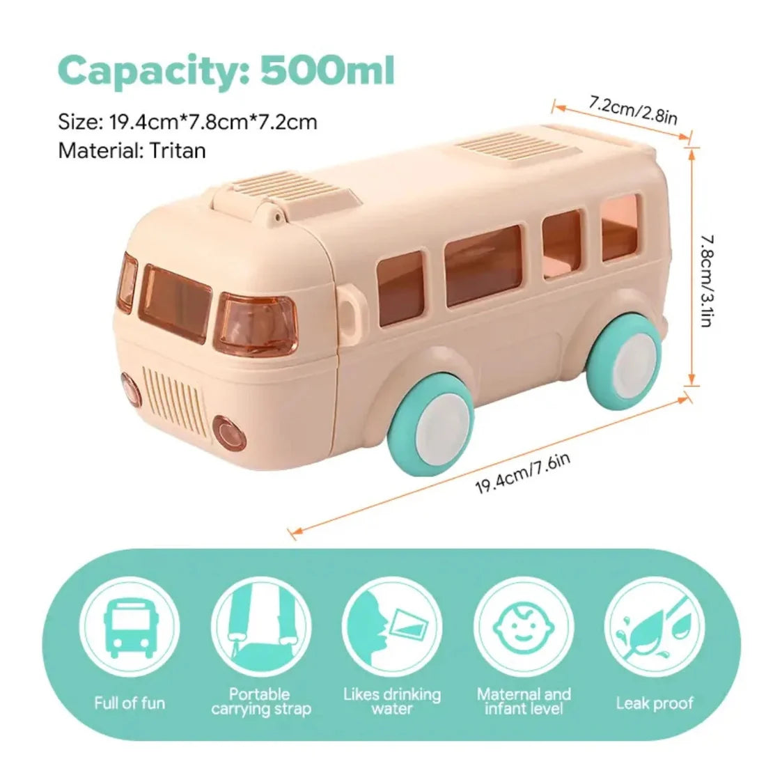 Bus Shaped Water Bottle for Kids - Fun Design